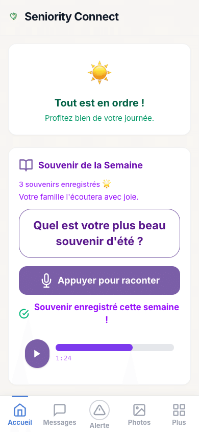 Machine à Souvenirs senior — Question de la semaine, enregistrement audio et souvenirs récents